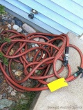 Length of garden hose with sprayer nozzle.