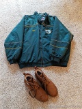 Nike NFL Pro Green Bay Packers jacket is men's size XL, plus a pair of size 13 lined lace up