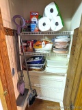 Shark steam mop, broom with dust pan; new foil pans, some plastic storage containers; full and