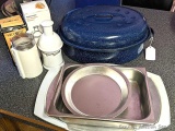 Enameled roaster; Mr. Coffee bean grinder; Tupperware The Chopper Machine food chopper; 18
