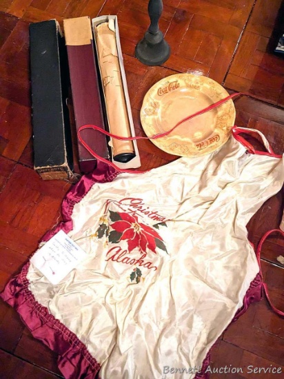 Located upstairs, bring help to remove. Three antique player piano rolls, plus a 6-1/2" bell,