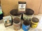 Vintage automotive fluid cans including Pennzoil, Skelly anti-freeze, GM anti-freeze, Shell X100 and