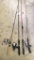 Four fishing rods with three reels. Shimano Syncopate reel on a Peregrine Mr. Micro rod; Shimano