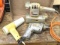 Black and Decker dual action sander, heat gun, and a hand drill.