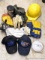 Hard hat, insulated leather gloves and regular leather gloves, caps, more.