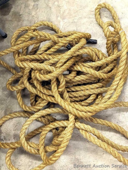 Pile of 7/8" natural fiber hay mow rope looks like it's always been kept dry. Pile is about 2'