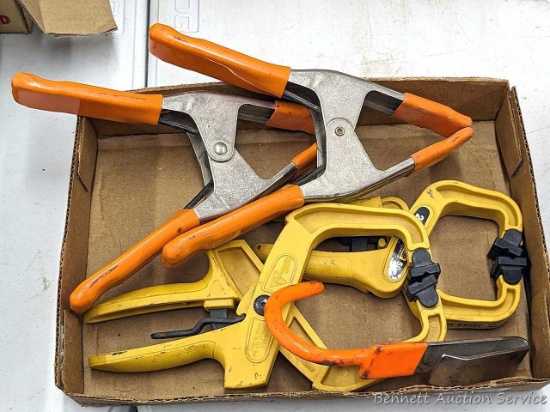 Pony and other spring clamps and locking clamps up to 9"; plus a belt hook.