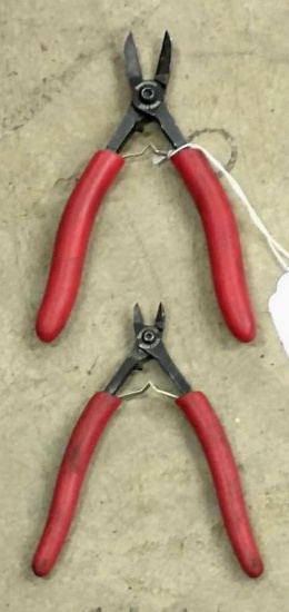 Large and small Swanstrom precision side cut nippers, USA made, Models S66E and S44E.