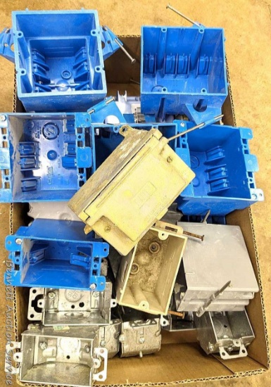 New work and old work electrical boxes including steel, PVC and fiberglass.
