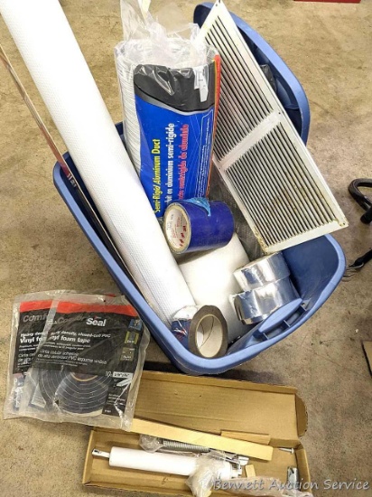 10 gallon tote with weather strip semi-rigid aluminum duct; aluminum tape, tile membrane, more.
