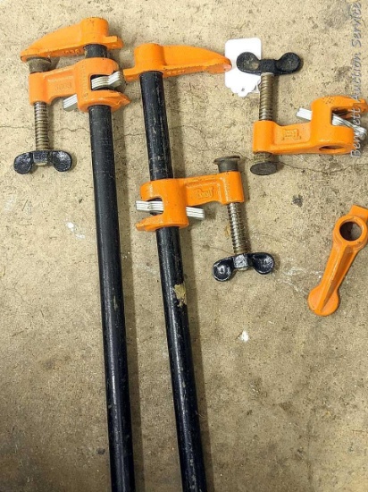 Three Pony 3/4" pipe clamp sets, plus a 3' and a 2' pipe.