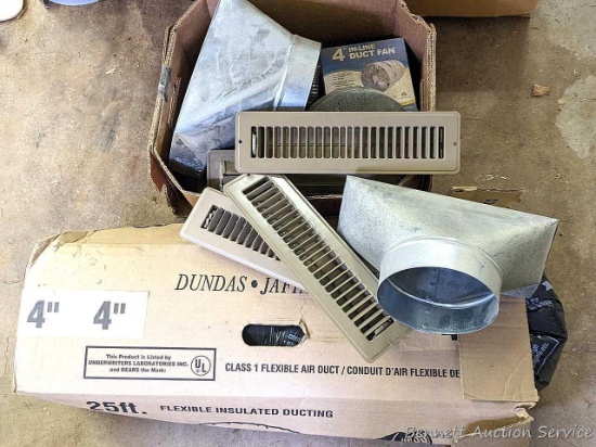 25' flexible insulated 4" ducting; plus a 4" inline duct fan, floor grates, transitions, more.