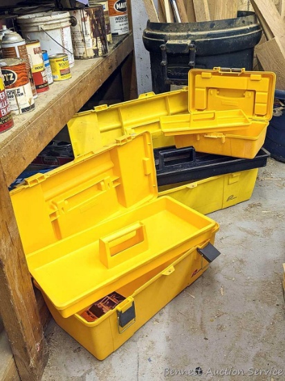 36" locking Plano toolbox with lift out trey, also comes with two other Plano tool boxes.