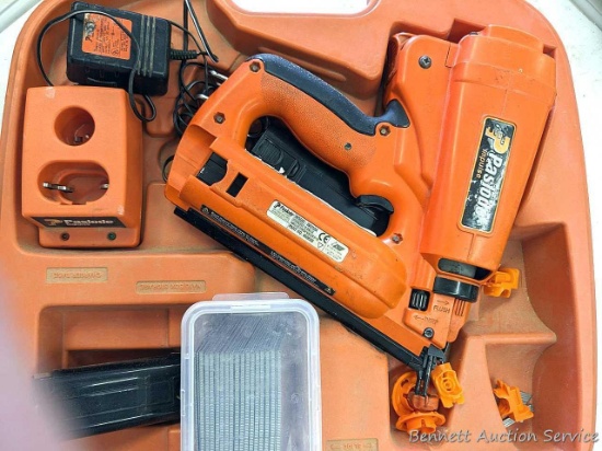 Paslode Impulse model no IM250A angled finish nailer includes additional 16 gauge nails, fuel cells,