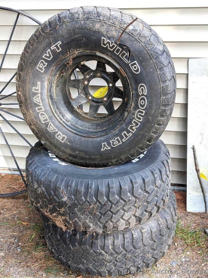 Classic mud truck rims are 15" x 10" wide. Bolt circle is 5 on 5-1/2" with a 4-1/4" hub hole.