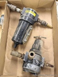 Amflo air pressure regulator and Parker pneumatic air line water separator.
