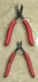 Large and small Swanstrom precision side cut nippers, USA made, Models S66E and S44E.