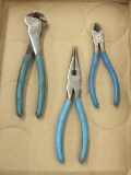 ChannelLock needle nose pliers, end nippers, and chipped side nippers.