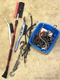 Snow scrapers and brushes; bungee straps, ratchet straps, chain, utility cord.