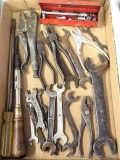 Assorted pliers and wrenches including Wakefield No. 45, Indestro 1/4