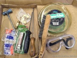.080 weed trimmer line, chain saw files and spark plug wrenches, safety goggles and ear plugs; wire