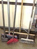 Red devil and other tile scrapers and tools incl. brooms, brushes, QEP extendable floor razor, more.