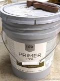 5 gallon bucket of Do-It Best interior Primer PVA, white paint for new drywall, plus an opener tool.