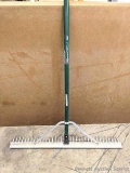 Master Force aluminum landscape rake has a 3' head and 6' handle.