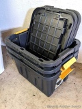 Three 12 gallon construction grade storage containers with lids.