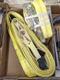 27' ratchet strap with double J hook is new in package, plus another similar.