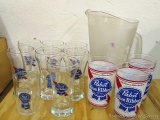 Variety of Pabst Blue Ribbon beer glasses up to 5-1/4