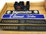 Home bar supplies incl J?germeister napkin / utensil caddy and drip catch, plus Ultimate Vodka and
