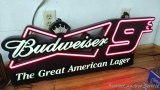 Budweiser 9 The Great American Lager lighted beer sign works and measures about 36
