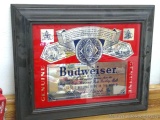 Budweiser Lager Beer mirror also reads Anheuser - Busch. In good condition and is about 21