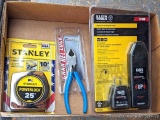NIP Stanley tape measure, 25ft; Klein Tools digital circuit breaker finder, ET300; 6