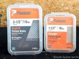 Paslode 16 gauge angled finish nails and 16 gauge straight finish nails. Both appear to be full.
