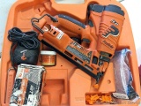 Paslode 16 gauge nail gun with i-ion+fuel, model no IM250A Li, includes some angled finish nails,