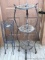 Pickup in Rib Lake. Beautiful cast metal plant stand is nearly 3-1/2' tall; bent wire plant stand is