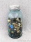 Collection of large vintage buttons come in a quart-and-a-half blue Ball jar with zinc lid. One of