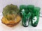 Vintage avocado green & amber Indiana Glass Lily Pons sunflower petals dishes; Set of 6 Anchor