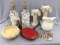 Victorian style lamps, mini amber cabin lamp, stoneware pitcher, small decorative columns, more.