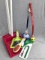 Dust pans with long handles, cat/dot brush, pet toy launcher, whistle, toilet bowl scrubber and