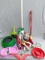 Pet dishes, brushes, collar, spiral stake, pet toy launcher, dust pan with handle and small dust pan