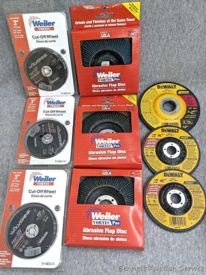 DeWalt 1/8" A24N fast metal cutting/grinding blade & DW4514 Type 27 metal grinding blade, Weiler 3"