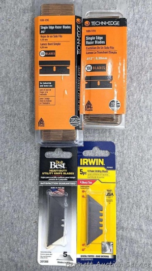 Techni Edge single edge razor blades, Do it Best heavy-duty utility knife blades and Irwin 4 point