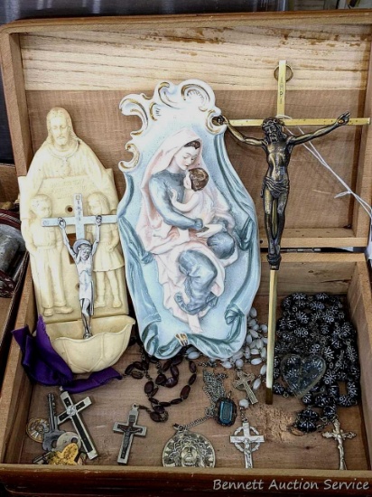Pickup in Rib Lake. Pretty 30" rosary with quality black and white beads; other rosaries, crucifixes