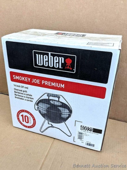 NIP Weber Smokey Joe Premium charcoal grill. Measures 14". Perfect for the ice fishing shanty or