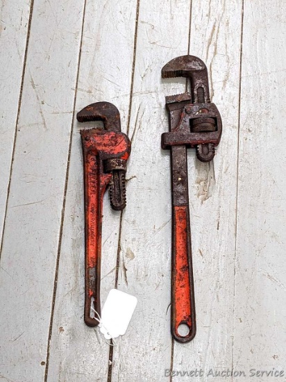 Pickup in Rib Lake. 2 monkey pipe wrenches. Smaller is rusty and hard to adjust. Larger opens to 3"