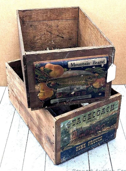 Pickup in Rib Lake. Wooden crate boxes one sticker graphics. Mountain brand graphic is partially off