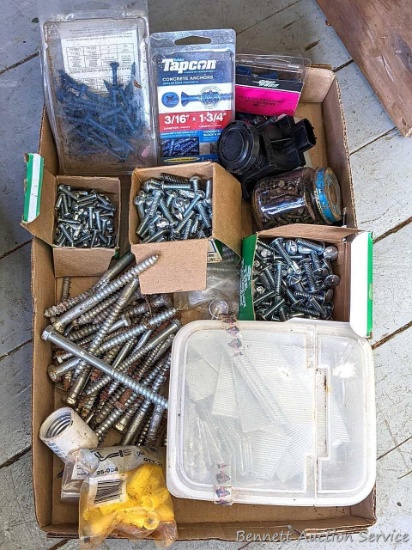 Pickup in Rib Lake. Variety of hardware incl Tapcon concrete anchors, Hillman 1" bolts, 5" hex head